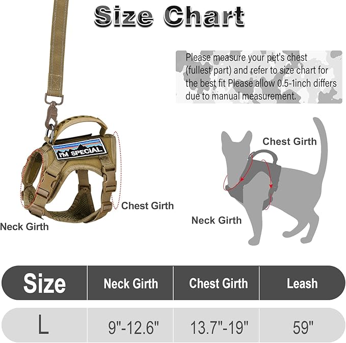 Tactical Cat Harness and Leash for Walking Esacpe Proof,Adjustable Soft Mesh Large Cat Vest with Rubber Handle Easy to Control,Molle Patches