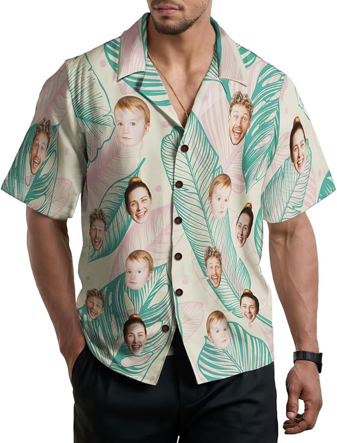 Custom Hawaiian Shirt with Face for Men, Unisex Tropical Beach Shirts Personalized Casual Funny Hawaii Button Down Shirts