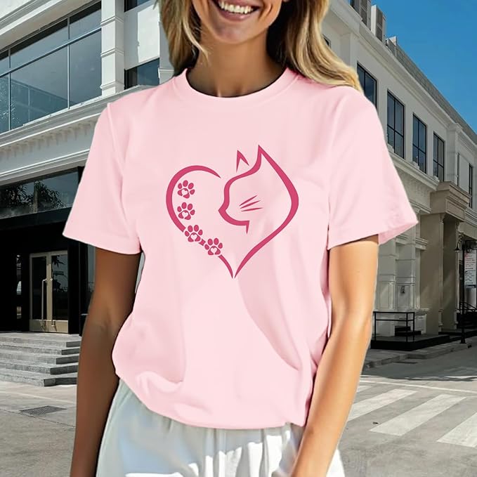 Cat Shirts for Women Cat Mom Tshirts Pet Lover Shirt Cats Paw Print Tee Tops