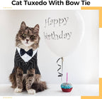 DENTRUN Cat Tuxedo Outfit, Sphynx Cat Costume Formal Suit with Bow Tie, Stylish Cat Shirt Fashion Apparel Fancy Clothes, Kitten Formal Attire Wedding Onesie Costume for Cats Only