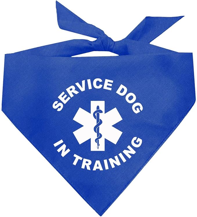 Service Dog in Training Dog Bandana | 100% Cotton Adjustable Triangle | Made in USA | Service | Support | Training | Working Assistance | Royal X-Small (289)