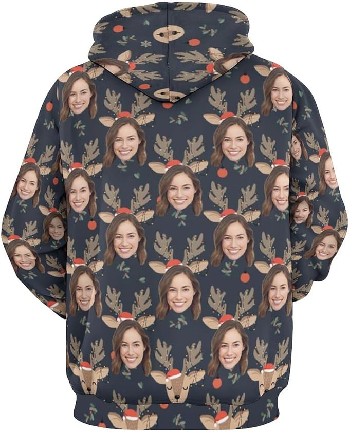 Artsadd Custom Face Unisex athletic Pockets Sweatshirt Loose Hoodie Custom Christmas Long Sleeve Sweatshirt Hooded Pullover