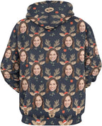 Artsadd Custom Face Unisex athletic Pockets Sweatshirt Loose Hoodie Custom Christmas Long Sleeve Sweatshirt Hooded Pullover