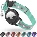 Reflective AirTag Cat Collar, Integrated Cat Tracker Collar with Air Tag Holder and Bell, Safety Elastic Band Cat GPS Collars for Girl Boy Cats, Kittens and Puppies (Green,S)