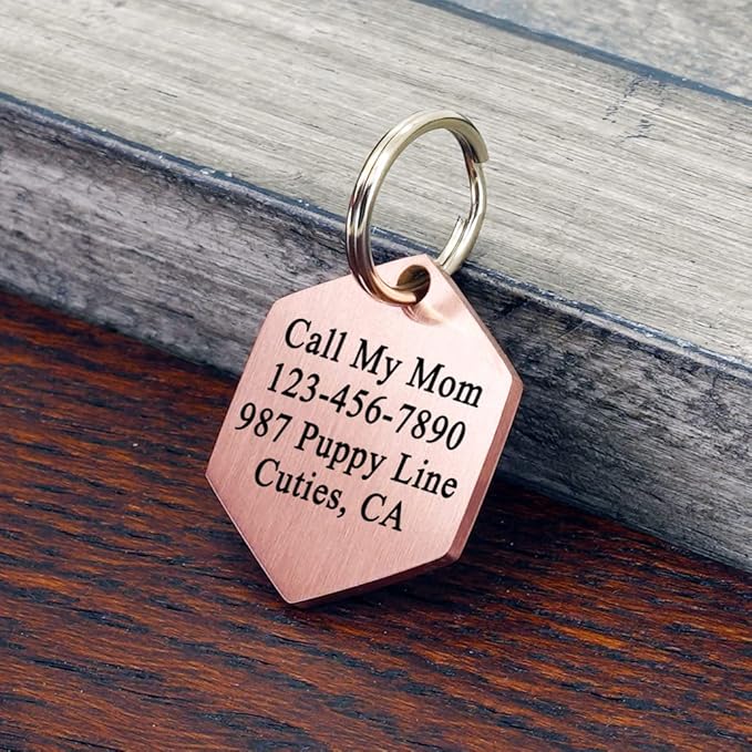 Ultra Joys Stainless Steel Pet ID Customized Personalized, Front and Back Engraving, Hexagon Mountain Design, Rose Small