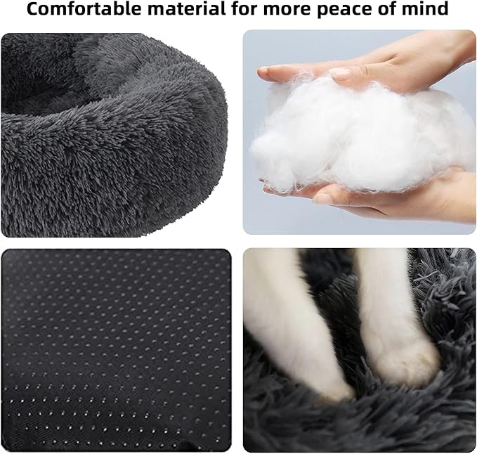 Nisrada Dog Bed for Small Medium Large Dogs, 24 inch Calming Dogs Bed, Washable-Round Cozy Soft Pet Bed for Puppy and Kitten with Slip-Resistant Bottom