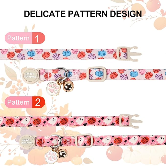 Unique Style Paws Halloween Cat Collar,Cute Cat Collars with Pumpkin Pattern,Pumpkin Kitten Collar with Breakaway Buckle,Ideal Gift for Boy Girl Cats