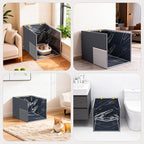 Aokeyee Cat Litter Box Enclosure Splash Guard, High Side All-Inclusive Waterproof, Gray Foldable Pet Litter Box Shield with 2 Hooks, Anti-Leakage, Dust Control, Easy to Clean
