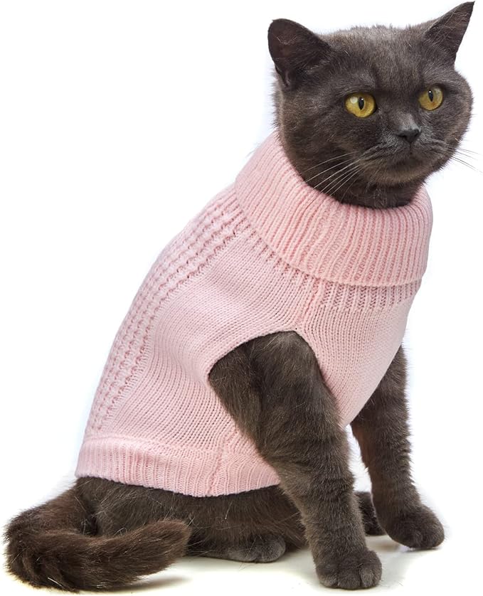 Cat Sweater, Acrylic Turtleneck Sleeveless, Light Pink, Small (Winter, Warm, Comfortable, Unisex, 14 Colors, 4 Sizes, Hand Wash)