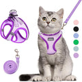 Cat Harness and Leash Set, Soft and Breathable Vest with Reflective Strip, Escape Proof Kitten Harness, Easy to Wear for Cats Walking and Traveling (Purple, L)