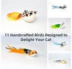 11 PCS Multi-Functional Cat Toy Replacement Heads – Realistic Handmade Bird Teasers with Bells & Detachable Clip, for Interactive Play, Indoor Enrichment & Home Decoration