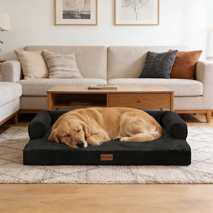 Orthopedic XXL Dog Beds, Waterproof Egg Crate Foam Big Pet Bed for All Breed Sized Dogs 53x42Inch, Washable Extra Large Dog Couch Bed with Removable Cover and Non-Slip Bottom, Black
