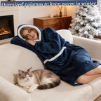 Wearable Blanket Hoodie with Giant Pocket, Soft Warm Sherpa Fleece Oversized Blanket Sweatshirt Gifts for Women Men