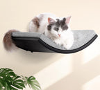 Curved Cat Wall Hammock Bed with Grey Foam Cushion – Floating Cat Wall Shelf Nest for Climbing, Sleeping & Lounging