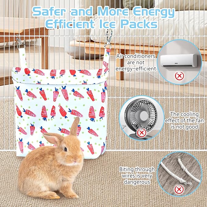 Hamiledyi Rabbit Cooling Pouch with Ice Pack - No Condensation Pad for Bunny Cage Accessories, Washable Cooling Mat for Small Animals (Ferret, Guinea Pig, Chinchilla)