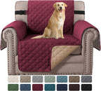 H.VERSAILTEX Reversible Chair Sofa Slipcover Water Repellent Couch Sofa Cover Furniture Protector Non Slip Chair Slipcover with Elastic Strap for Kids, Pet(Armchair, Red/Tan)