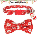 ADOGGYGO Christmas Cat Collar with Removable Bow Bell, 2 Pack Red Green Santa Reindeer Christmas Collars for Cat Kitten