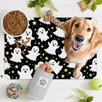 Halloween Pet Feeding Mat,Ghosts Absorbent Quick-Dry Cat Dog Food and Water Bowl Mats,Non-Slip Rubber Backing Mat,Cat Dog Accessories Supplies 16"x24"