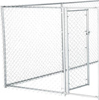 Lucky Dog Heavy Duty Outdoor Galvanized Chain Link Dog Kennel Enclosure with Latching Door, 1.5 Inch Raised Legs, and Adjustable Configuration, Silver