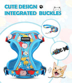 Halypet Cat Harness and Leash Set[MAX Safety 4th-Gen] Cute Escape Proof Vest Harness for Girl&Boy Cat Walking, Comfortable Adjustable Leash and Reflective Strips for Outdoor Kitten, S Azure Floral