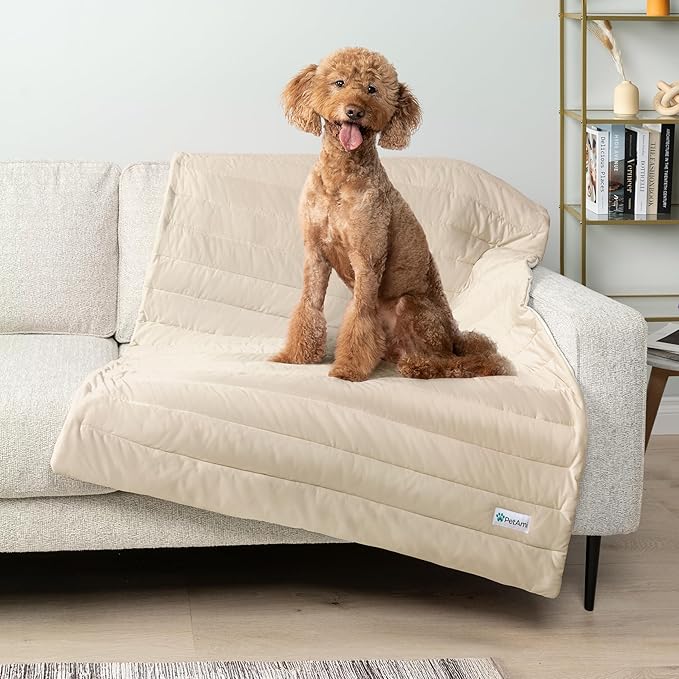 PetAmi Cooling Mat for Dog, Premium Pet Cooling Blanket for Crate Kennel, Indoor Cat Cool Sleeping Pad, Q-MAX Cold Sofa Couch Cover for Summer, Taupe/Beige, Medium (29x40)