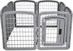 Amazon Basics 8-Panel Octagonal Plastic Dog Playpen, Indoor/Outdoor Pet Fence with Gate, Exercise Pen for Puppies and Small Animals, 28 inches, Grey