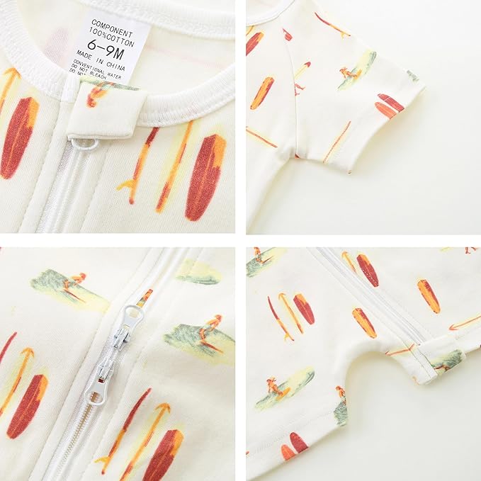 Unisex Summer Trendy 2-Pack Rompers Short Sleeve Zipped Bodysuit Infant Cotton Outfits
