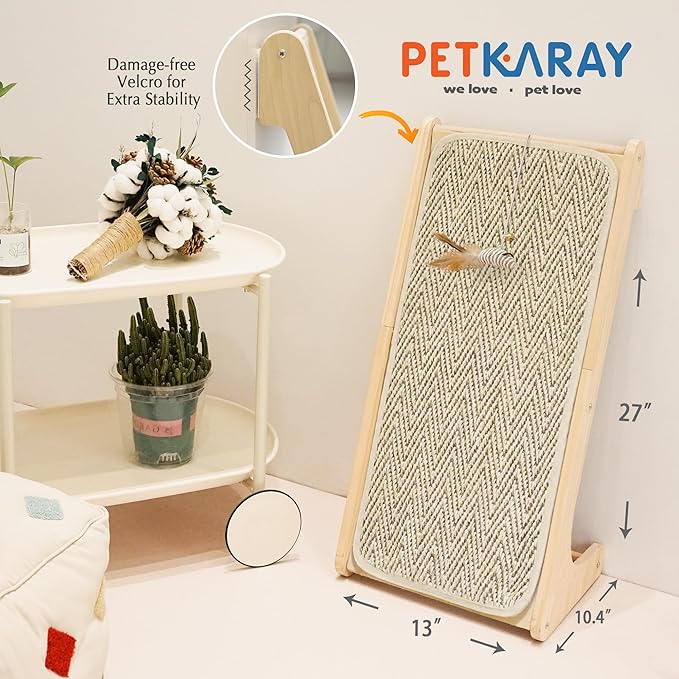 PETKARAY Cat Scratcher, Sisal Scratching Ramp, L Shape Cat Scratch Pad for Indoor Cats, Wall Furniture Protector Large Size