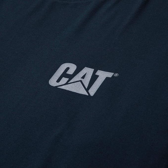 Caterpillar Trademark Banner Long Sleeve Tee Shirts for Men with Center Back Neck Wire Management Loop and Cat Workwear Logo