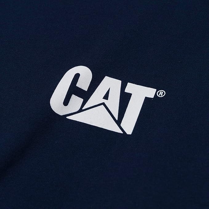 Caterpillar Trademark Banner Long Sleeve Tee Shirts for Men with Center Back Neck Wire Management Loop and Cat Workwear Logo