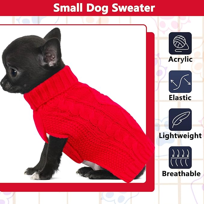 Xmas Dog Sweaters for Small Dogs Winter Dog Clothes Turtleneck Puppy Sweater Warm Pet Clothes Knitted Solid Cat Sweater Dogie Outfit XS~L(Red,S)