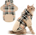 EXPAWLORER Plaid Cat Hoodie - British Style Warm Cat Sweater Shirt with Leash Hole,Pet Clothes Outfits,Winter Coat Apparel for Puppy Cats Girl Boy-Kitten Apparel,Beige XL