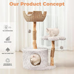 Easyego Modern Cat Tree, Aesthetic Wood Cat Tree Tower for Large Cats, Luxury Cat Condo with Scratching Posts and Flower Platforms, Cat Furniture by Easyego, (Rabbit Hair - Bullet Gray)