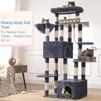Maine Coon Cat Tree, Heavy Duty Cat Tree for Indoor Cats Large Adult, Cat Tower for Large Cats 20 lbs+ with Hammock, 2 Big Perches, 2 Cat Condos, 15 Scratching Posts, Smoky Gray GCT033G