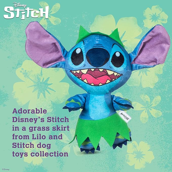 Disney for Pets Lilo and Stitch Bow Wow Luau Plush Dog Toy, – Squeaker & Crinkle Sound – Cute Dog Toy Fans, 9 Inch