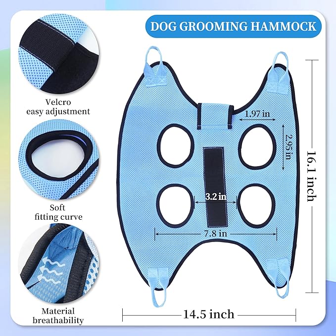 PatiencET Cat Grooming Hammock for Nail Trimming Pet Hammock for Small Dogs with Security Strap Dog Sling for Nail Clipping with Clippers Nail File and Pet Comb (Cerulean XS)