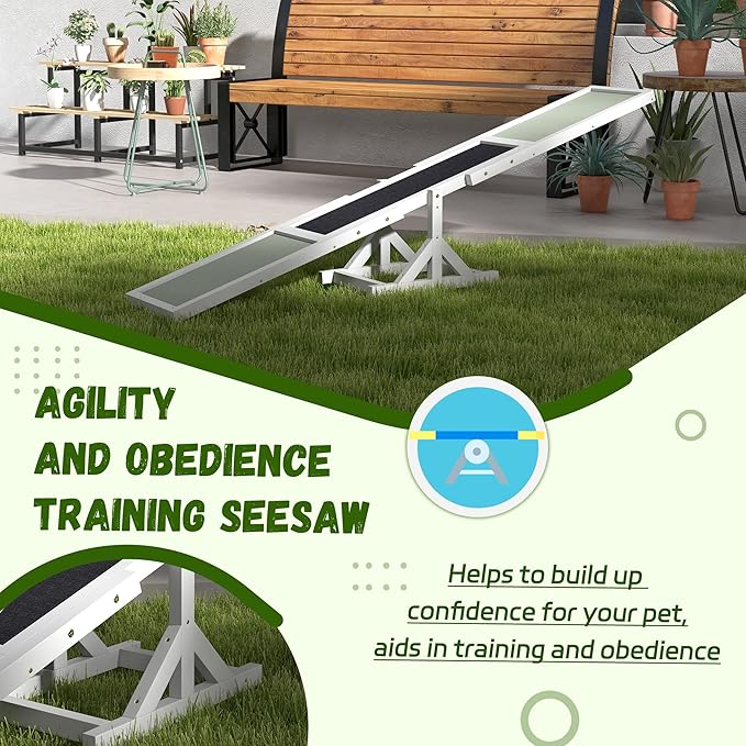 Wooden Dog Agility Seesaw for Training and Exercise Platform Equipment Run Game Toy Weather Resistant Pet Supplies 71" L x 12" W x 12" H,White