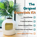 Good Pet Stuff Hidden Litter Box Planter, Decorative Cat Litter Enclosure with Carbon Filter, Artificial Plant, Easy Clean, Indoor Design, Original Round Style, Essentials Kit, White Birch
