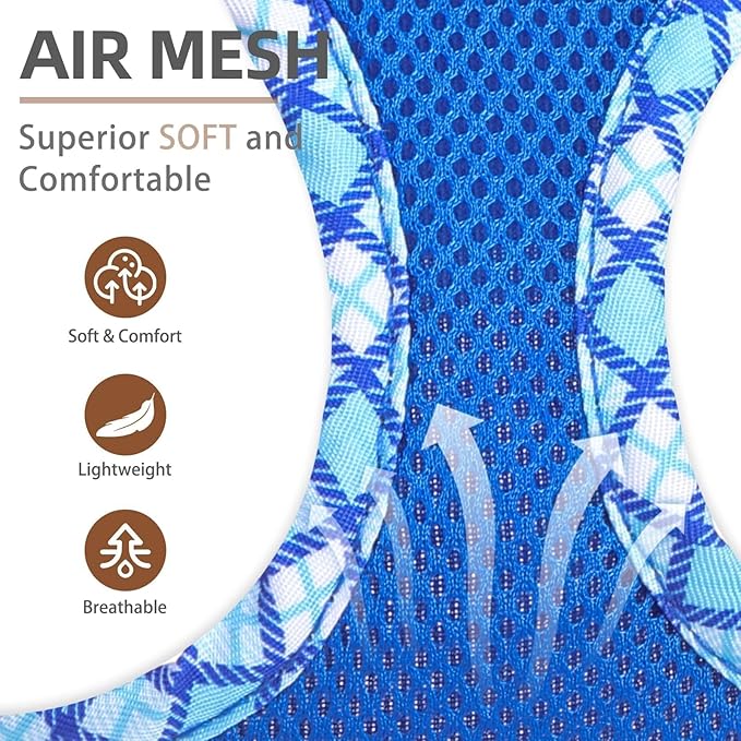 PUPTECK Dog Harness and Leash Set for Small Medium Dogs No Pull Step-in Soft Mesh Puppy Cat Vest Harnesses Reflective at Night, Blue XS