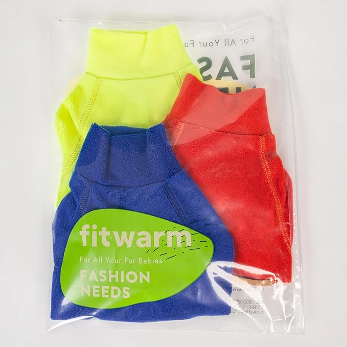 Fitwarm 3 Pack Classic Fleece Dog Sweater, Winter Clothes for Small Dogs Boy Girl, Turtleneck Dog Sweatshirt, Pet Apparel, Orange Red, Royal Blue, Neon Yellow, Small