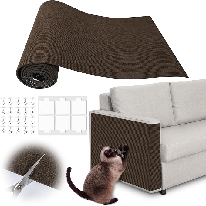Cat Scratch Furniture Protector - 78.7" x 17" Trimmable Self-Adhesive Cats Claws Scratch Pads, DIY Cat Climbing Couch Protector for Scratch Post Cat Tree Replacement Indoor (Brown)