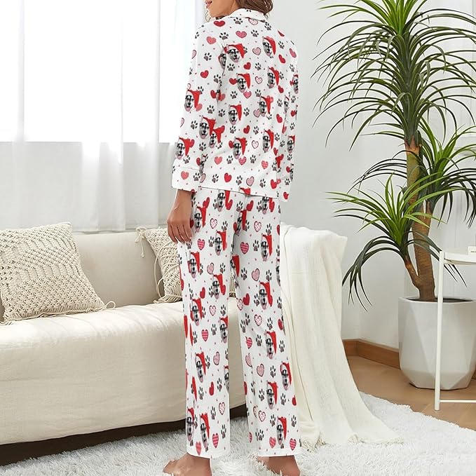 Custom Face Pajamas for Women Men,Personalized Dog Cat Pet Pajamas Set,Christmas Long Sleeve Sleepwear Pjs