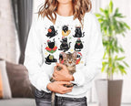 FRYAID Cat Sweatshirt Women Funny Black Cat Graphic Sweater Casual Cat Crewneck Holiday Long Sleeve Hoodie Pullover Top