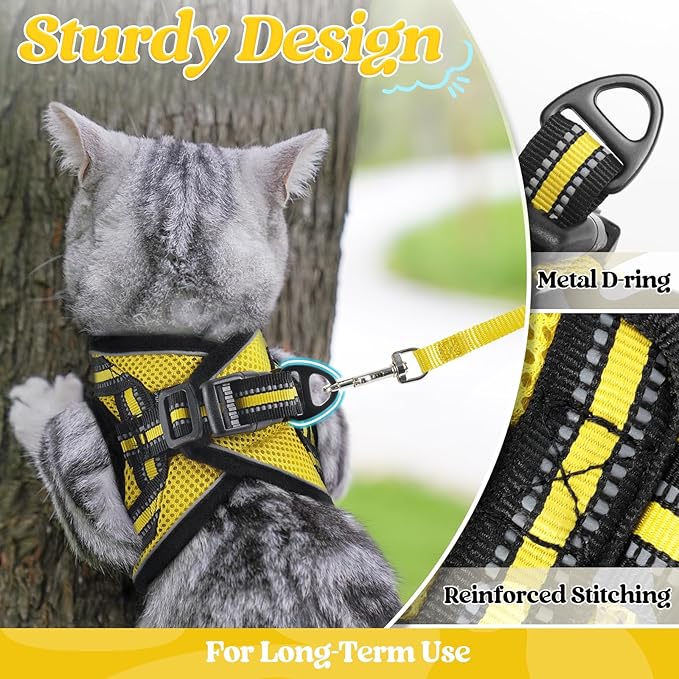 rabbitgoo Cat Harness and Leash Set for Walking Escape Proof, Adjustable Soft Kittens Vest with Reflective Strip for Cats, Comfortable Outdoor Vest, Bright Yellow, S