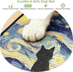 3-in-1 Sisal Cat Scratcher Mat 15x12 Inch – Art Cat Wall Scratcher with Adhesive Tape for Indoor Cats, Durable Wall Mounted Cat Scratch Pad to Protect Couch and Carpet（Starry Night