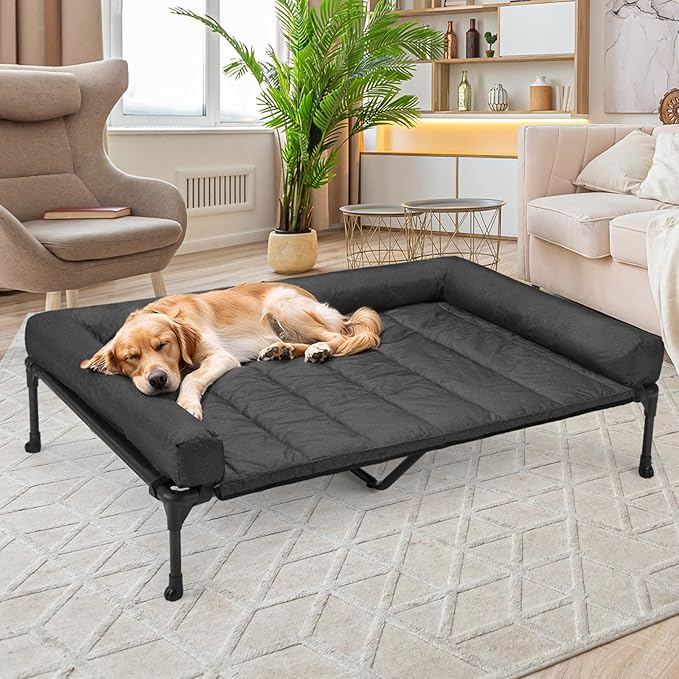 Veehoo Cooling Elevated Dog Bed Add Removable Waterproof Bolster Cushion Mat, Raised Pet Cot with Breathable Teslin Mesh, No-Slip Feet, Dog Sofa Bed for Indoor Outdoor, XXLarge, Black CWC2331B