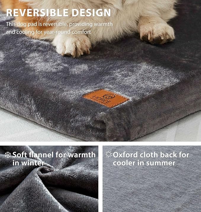 Dog Bed for Small Dogs - Puppy Dog Crate Pad with Removable Washable Cover and Waterproof Lining - Memory Foam Dogs Kennel Mat - Reversible Pet Bed (Cool & Warm), 24 x 18, Dark Grey
