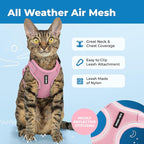 Voyager Escape-Proof Step-in Lock Cat Harness & 5ft Neoprene-Handle Leash Set All-Weather Mesh with Reflective Stitching for Small to Large Cats by Best Pet Supplies, Pink (327), S