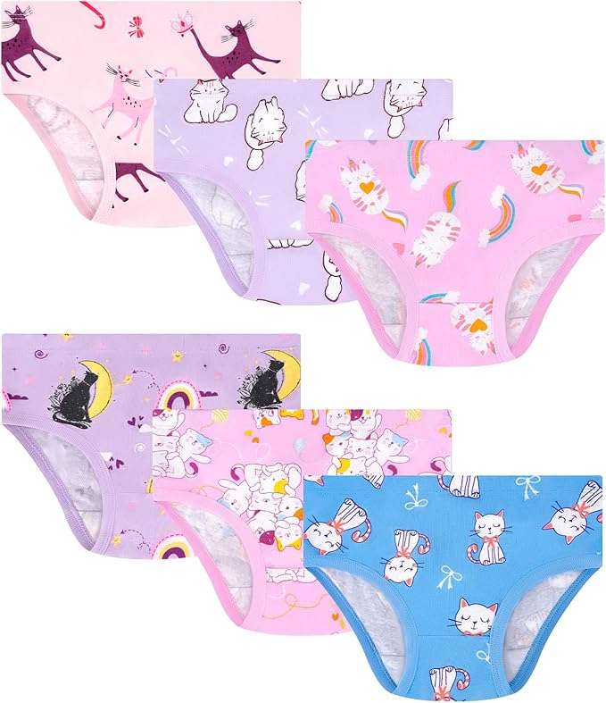 Girls and Toddlers 100% Cotton Underwear Tagless Soft Panties Size 2-3T,4-5T,6,8,10,12 (6-Pack)
