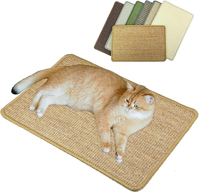 Cat Scratcher Mat, 23.6 x 15.7inch,Natural Sisal Cat Scratchers for Indoor Cats with Velcro Tapes,Cat Scratching Pad Rug,Horizontal Cat Scratching Mat Protect Furniture and Sofas (Brown)